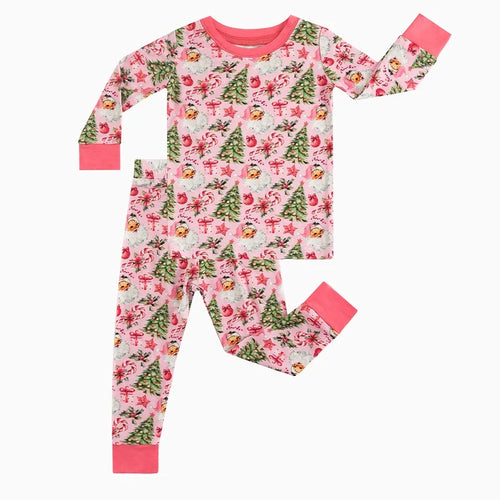 Bamboo Kids Two-Piece Set Santa Claus Christmas Tree Pink