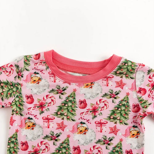 Bamboo Kids Two-Piece Set Santa Claus Christmas Tree Pink