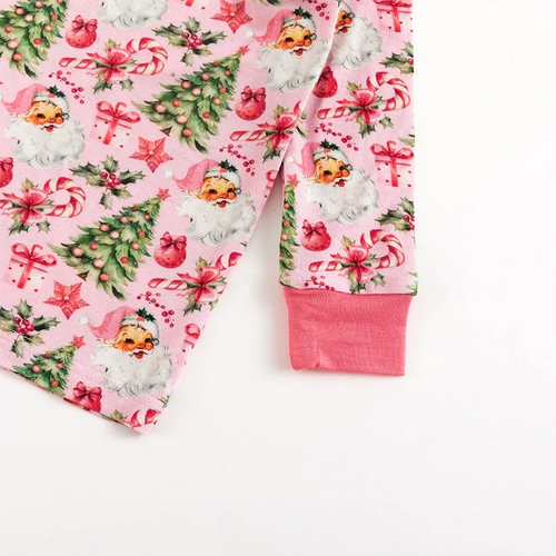 Bamboo Kids Two-Piece Set Santa Claus Christmas Tree Pink