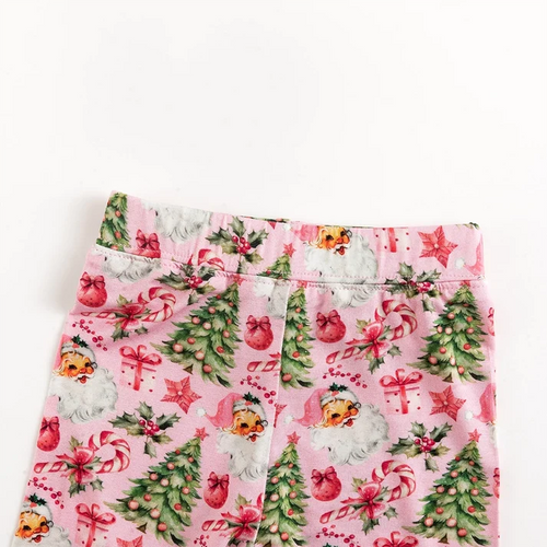 Bamboo Kids Two-Piece Set Santa Claus Christmas Tree Pink