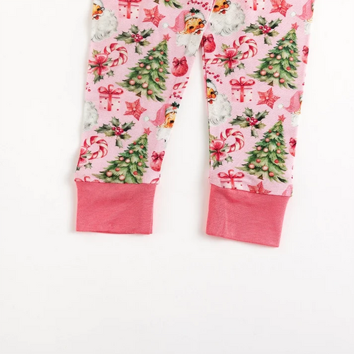 Bamboo Kids Two-Piece Set Santa Claus Christmas Tree Pink