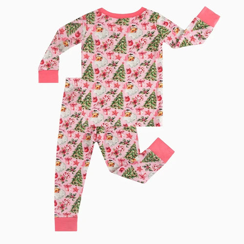 Bamboo Kids Two-Piece Set Santa Claus Christmas Tree Pink