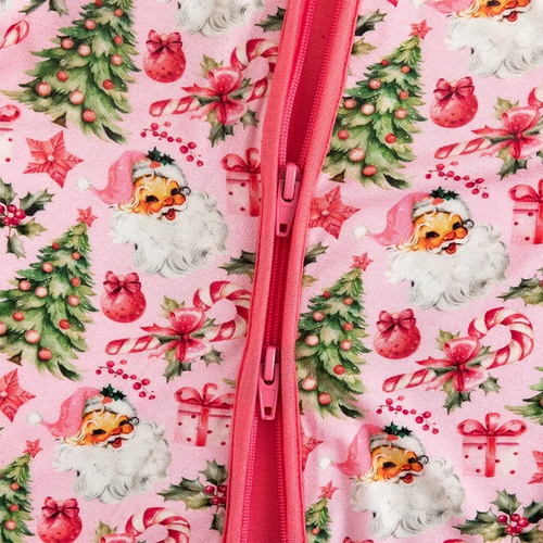 Bamboo Baby Zipper Romper Pajama Santa Claus Christmas Tree Pink