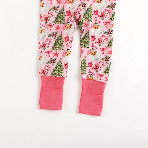 Bamboo Baby Zipper Romper Pajama Santa Claus Christmas Tree Pink