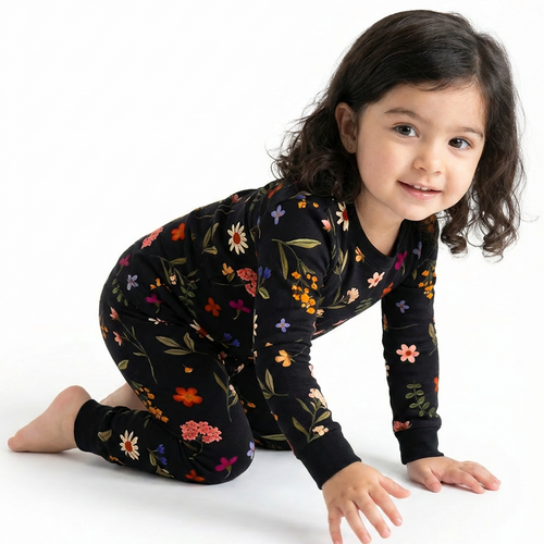Midnight Wildflower Floral Fantasy Kids Bamboo Two-Piece Pajama Set