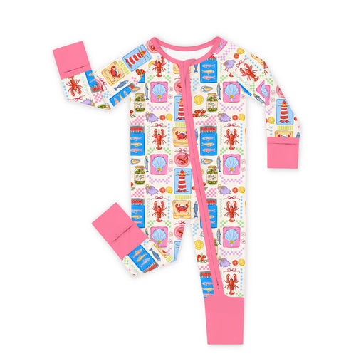 Bamboo Baby Zipper Romper Pajama Seaside Market Pink