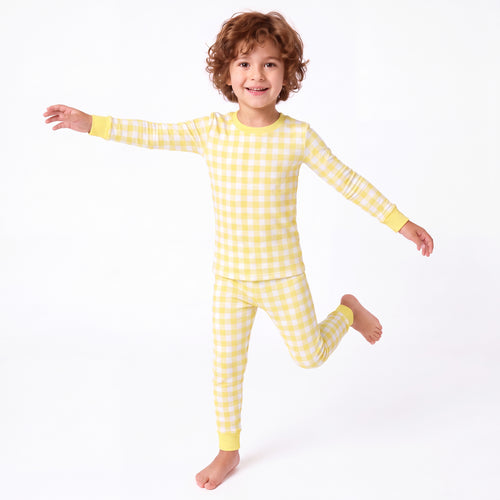 Bamboo Kids Two-Piece Pajama Set Classic Sunshine Gingham Yellow
