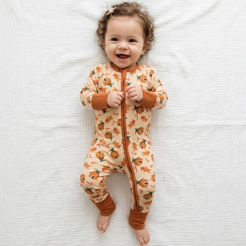 Baby Christmas Gingerbread Print Bamboo Zip Sleeper