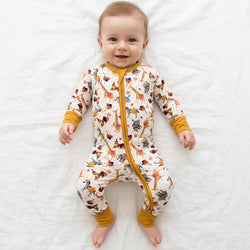 Giraffe Elephant Zebra Bamboo Zipper Bodysuit