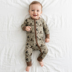Thatched cottage and rural dog Bamboo Zipper Romper Pajamas
