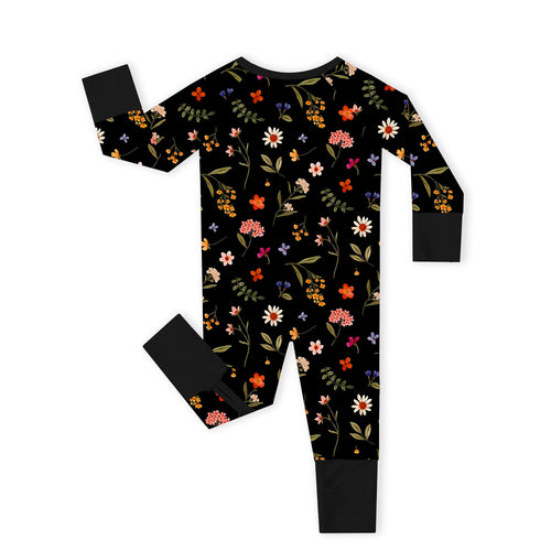 Midnight Wildflower Floral Fantasy Baby Bamboo Zipper Romper Pajamas