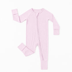 Baby Soft Pink Solid Bamboo Zipper Romper Pajamas