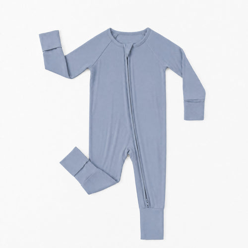 Baby Greyish Misty Blue Bamboo Zipper Romper Pajamas