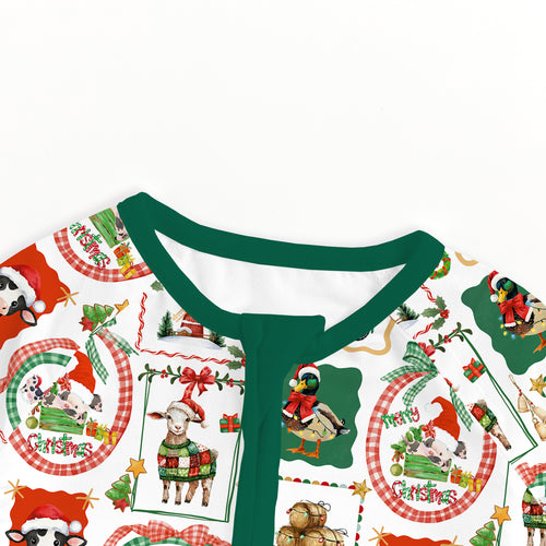 Bamboo Baby Zipper Romper Pajama Christmas Farm Animals