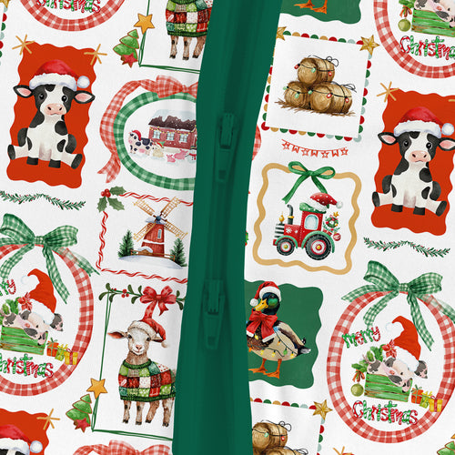 Bamboo Baby Zipper Romper Pajama Christmas Farm Animals