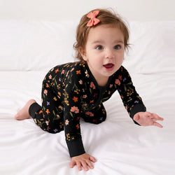 Midnight Wildflower Floral Fantasy Baby Bamboo Zipper Romper Pajamas