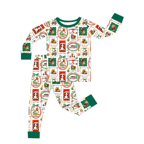 Bamboo Kids Two-Piece Pajama Set Christmas Farm Animals