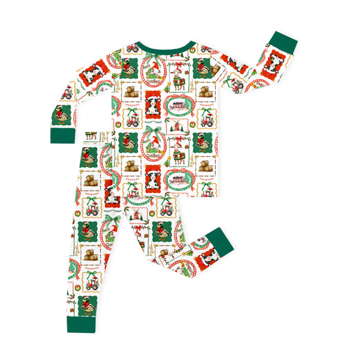 Bamboo Kids Two-Piece Pajama Set Christmas Farm Animals