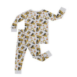 Excavator Pattern Kids Bamboo Two-Piece Pajama Set