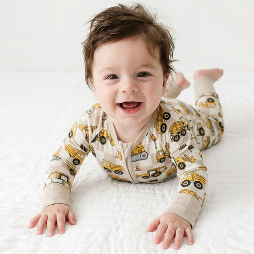 Plaid Truck Bamboo Zipper Romper Pajamas