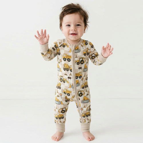 Plaid Truck Bamboo Zipper Romper Pajamas
