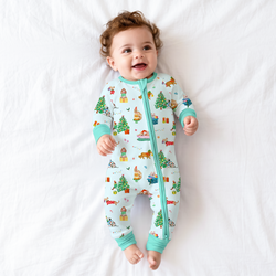 Bamboo Baby Zipper Romper Pajama Christmas Holiday Dogs