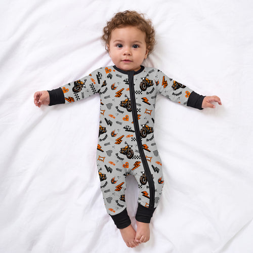 Baby Vintage Motorcycle Braaap Bamboo Zipper Pajama Romper