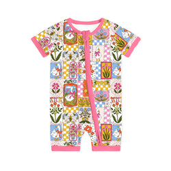 Baby Vintage Goose Garden Short Bamboo Zipper Romper