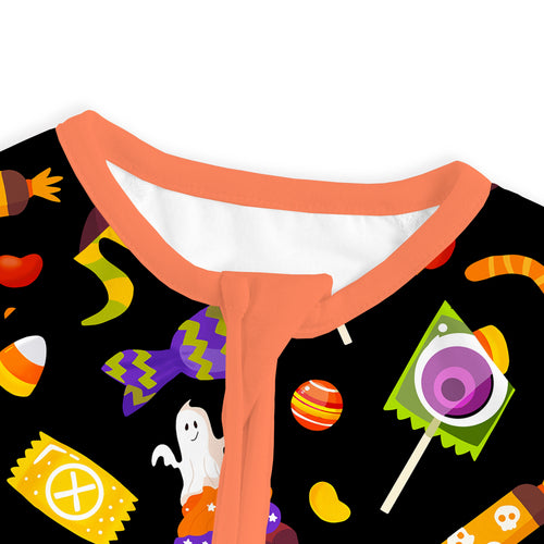 Halloween Spooky Sweet Candy Orange Baby Bamboo Zipper Pajama Romper