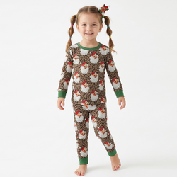 Bamboo Kids Two-Piece Pajama Set Christmas Leopard Santa Claus
