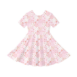 Kids Valentine Floral Quilt Bamboo Short Sleeves Dress