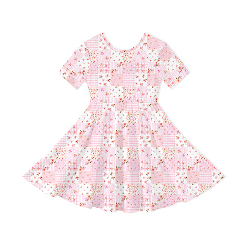 Kids Valentine Floral Quilt Bamboo Short Sleeves Dress