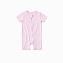Baby Soft Pink Solid Bamboo Zipper Shorty Romper