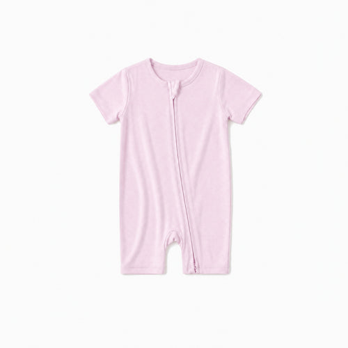 Baby Soft Pink Solid Bamboo Zipper Shorty Romper