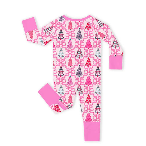 Bamboo Baby Zipper Romper Pajama Christmas Coquette Bow Trees