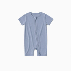 Baby Greyish Misty Blue Bamboo Zipper Shorty Romper
