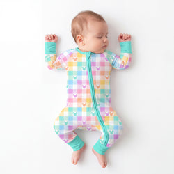 Pastel Magic Check Bamboo Zipper Pajama Romper