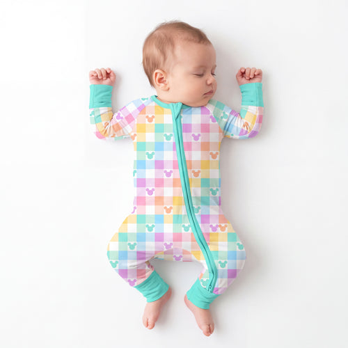 Pastel Magic Check Bamboo Zipper Pajama Romper