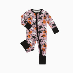 Halloween Cat&Pumpkin Bamboo Zipper Romper Pajamas