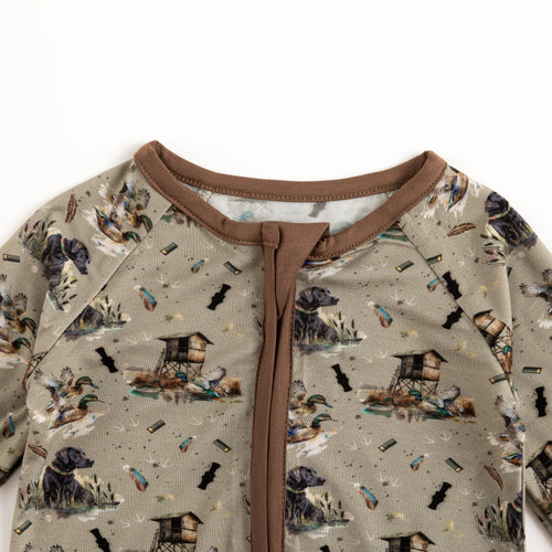 Thatched cottage and rural dog Bamboo Zipper Romper Pajamas