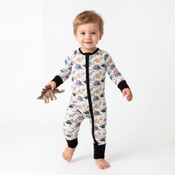 Cartoon Cute Dinosaur Baby Bamboo Zipper Romper Pajamas