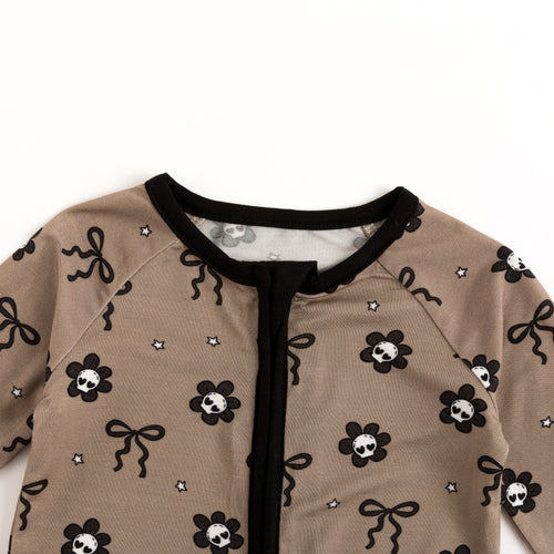 Skull Flower Bow Bamboo Zipper Romper Pajamas