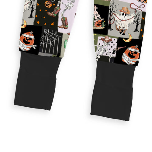 Halloween Western Cowboy Patchwork Baby Bamboo Zipper Pajama Romper