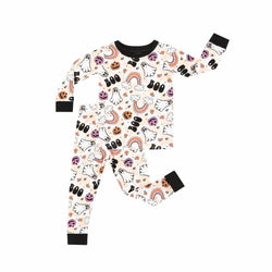 Halloween Pumpkin Ghost Rainbow Bamboo Long Sleeve Pajama Set