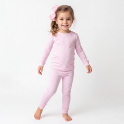 Kids Soft Pink Solid Two-Piece Pajama Set