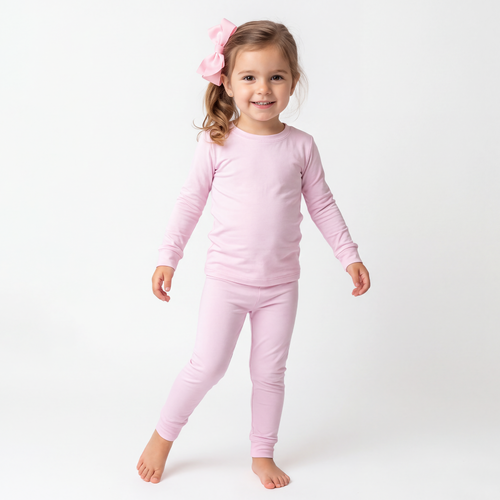 Kids Soft Pink Solid Two-Piece Pajama Set