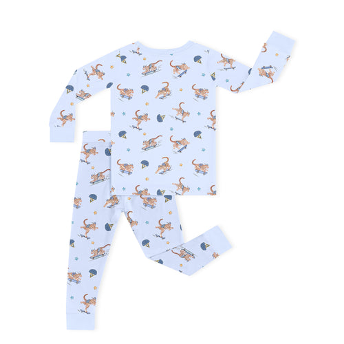 Kids Skateboarding Leopard Bamboo Two-Piece Pajama Set