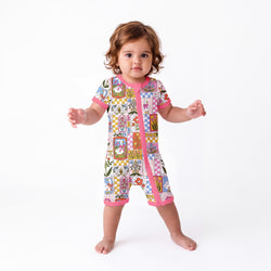 Baby Vintage Goose Garden Short Bamboo Zipper Romper