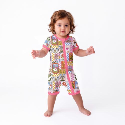 Baby Vintage Goose Garden Short Bamboo Zipper Romper