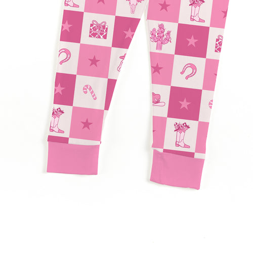 Bamboo Kids Two-Piece Pajama Set Christmas Cowgirl Checkerboard